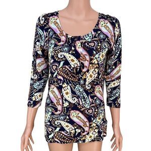 Red quarter snap on buttons womens paisley floral fitted sweater size M